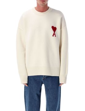 Ami of Coeur Wool Crewneck Sweater with Intarsia Chest Detail