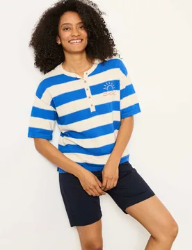 Pure Cotton Striped Top Blue Mix female - Fatface - FashionsVida