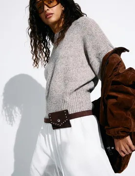 Ceinture À Poche Effet Suédine 95 Marron - Bershka - FashionsVida