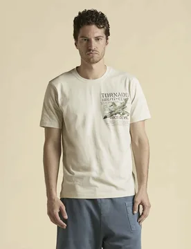 T-shirt panna mezza manica con stampa Tornado - Aeronautica Militare - FashionsVida
