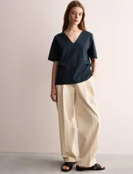 Mercerised Cotton V-Neck Boxy T-shirt Navy female
