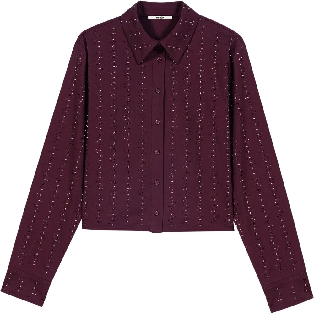 Camisa de mujer corta de algodón con strass - Maje - FashionsVida