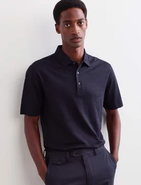 Pure Linen Polo Shirt Dark Navy male - Jaeger - FashionsVida