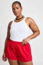 Womens Plus Nylon Boxer Style Runner Shorts - Red - Size 18 Uk