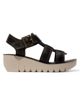 Women's YUDD236FLY Mousse Leather Sandals Espadrille Platform Wedges in Black Size: 5 - Black - Size: 5 - Infinity Leather - FashionsVida