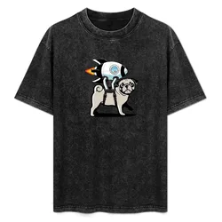 Pug with a Rocket Ship and a Goldfish T-Shirt Independence Day Short Sleeve T-Shirt