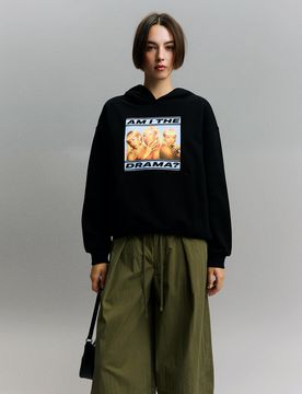 Sweat Cardi B Capuche Imprimé M Noir