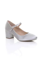 Women's Mid Block Heel Mary Jane Court Shoes in Silver Size: 5 - Silver - Size: 5