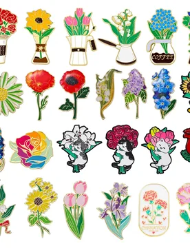 Beautiful Flowers Enamel Brooch Lapel Pin Coffee Rose Sunflower Bellflower Tulip Carnation Cat Cartoon Flower Badge Jewelry Gift - Aliexpress - FashionsVida