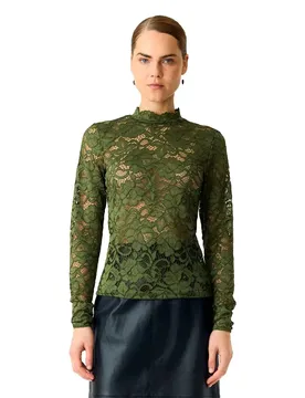 Chemisier à Manches Longues Lacey Lace Top Sphagnum XS
