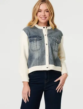 Denim Contrast Texture Boxy Jacket - Off White - Size: S/M - Izabel London - FashionsVida