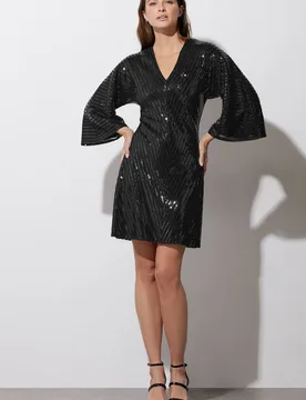 Women's V Neck Sequin Dress in Black Size: 14 - Black - Size: 14 - Star by Julien Macdonald - FashionsVida