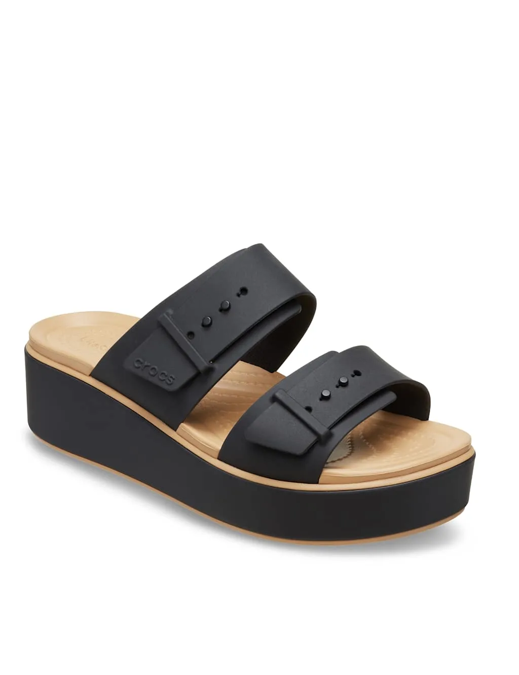 Brooklyn Buckle Matte Wrap Flatform Sliders Black Mix female - Crocs - FashionsVida