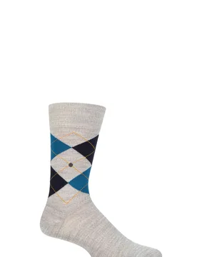 Mens 1 Pair Edinburgh Virgin Wool Argyle Socks Light Grey 6.5-11 Mens - Grey - Size: 6.5-11 Mens - Burlington - FashionsVida