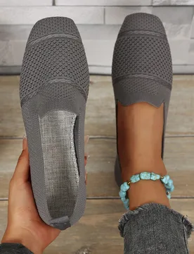Mocasines planos y cuadrados de punto para mujer, zapatos cómodos y transpirables para la madre en primavera y otoño - Shein - FashionsVida