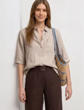 Arm Hemdbluse mit Brusttasche female Beige