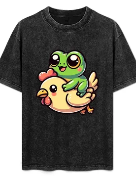 Kawaii frog riding a chicken T-Shirt Large Size Breathable Tee - Aliexpress - FashionsVida