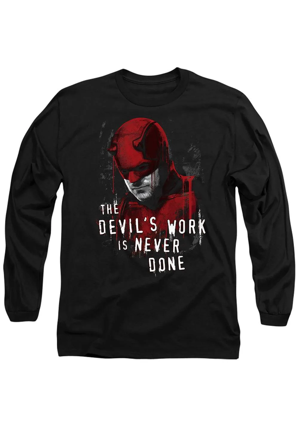 Unisex Daredevil Born Again The Devil’S Work Is Never Done Long Sleeve T-Shirt, Black Size: Small - Black - Size: S - Marvel - FashionsVida