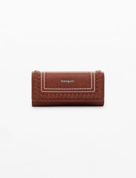 Porte-monnaie tressé avec surpiqûres, PolyurÉThane, Marron, U