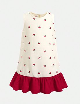 Vestido sin mangas con estampado floral pequeño tejido de moda casual para niña