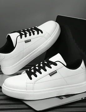 Zapatos casuales de negocios clásicos con cordones y frente plano modelo patchwork para hombres, zapatillas deportivas minimalistas y versátiles par - Shein - FashionsVida