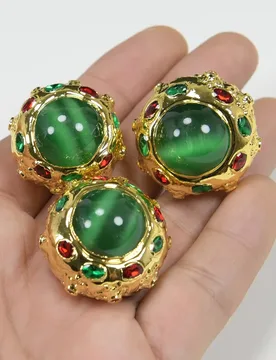 Pcs Big 32mm Natural Green Cat eye Paved Red Green Crystal Gold Plated Loose Beads Connector Pendant Jewelry DIY Supply - Aliexpress - FashionsVida