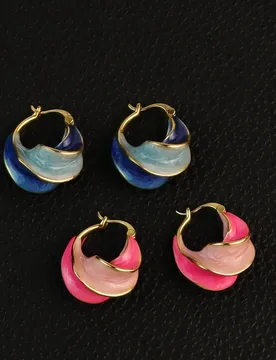 Niche Blue Pink Pearlescent Enamel Earrings, Retro High-end Female Hong Kong Style Driping Drop Glaze Spiral Shape Hoops - Aliexpress - FashionsVida