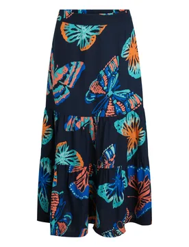 Weird Fish Cassis Printed Tiered Skirt Size 8 - women women all-womens women skirts - Dark Blue - FashionsVida