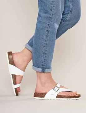 Women's 'Wilma 2' Toe-Post Cork Footbed Sandals in White Size: 5 - White - Size: 5 - Moshulu - FashionsVida
