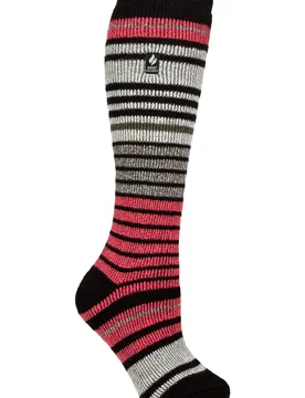 Women's 1 Pair SOCKSHOP 2.3 TOG Thermal Ski Socks Black / Coral Pink 4-8 - Multi Coloured - Size: Small - Heat Holders - FashionsVida