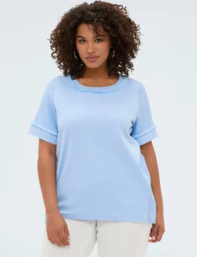 Camiseta de mujer bimaterial en mezcla de lino ajuste y diseño para el máximo confort - Fiorella Rubino - FashionsVida