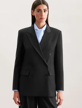 Zweireihiger Blazer mit Pattentaschen aus einer Wollmischung Schwarz 40 - Seidensticker - FashionsVida