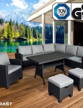 Polyrattan Eck Sitzgruppe HACIENDA schwarz/grau - BRAST - FashionsVida