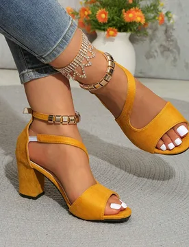 Sandalias casuales de mujer con tacón grueso y punta abierta, sandalias de tacón alto con cremallera en la parte trasera - Shein - FashionsVida