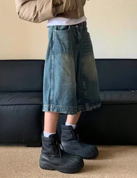 Bermudas casuales y sueltas de mezclilla vintage con bolsillos para uso diario de hombres - Shein - FashionsVida