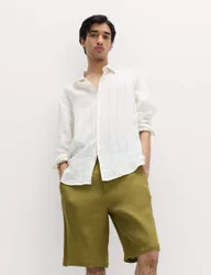 Loose Fit Pure Linen Chino Shorts Olive male