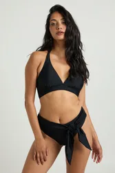 Womens Tummy Control Wrap Detail High Waist Bikini Bottom - Black Polyamide - Size 8 Uk
