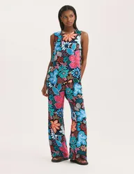 Floral Drawstring Wide Leg Trousers Blue Mix female