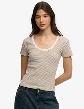 Superdry Damen Athletic Essentials Gestreiftes Kurzarm-top Brown - Größe: 44 - 24.99 - FashionsVida