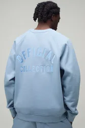 Mens Heavyweight Oversized Raglan Sleeve Embroidered Sweatshirt - Blue Cotton - Size Small