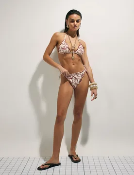 Coral Broderie Tie Side Bikini Bottoms Cream Mix female - River Island - FashionsVida