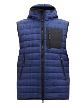 Blue Check Nylon Hooded Puffer Gilet - Burberry - FashionsVida