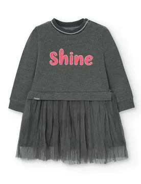 Boboli Vestito A Maniche Lunghe Fleece Combined Anthracite 18 Mesi