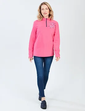 Fleece-Pulli mit Stickerei fuchsia - 3Pagen - FashionsVida