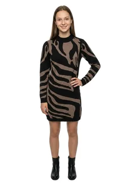 Robe à Manches Longues Ray Aop Black / Aop Fossil Big Animal Jaquard XS - Object - FashionsVida