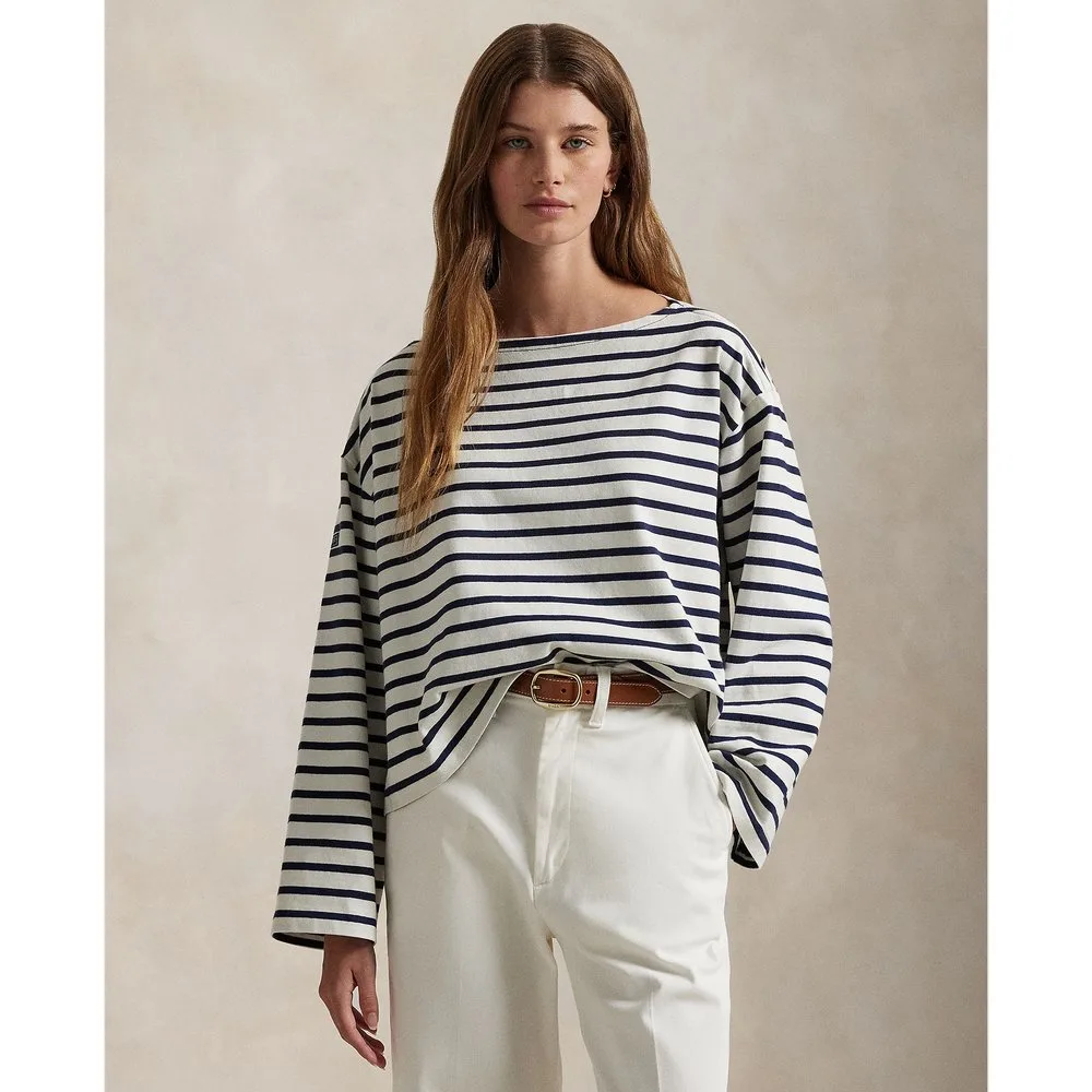 Camiseta de mujer ancha y cuello barco - Polo Ralph Lauren - FashionsVida