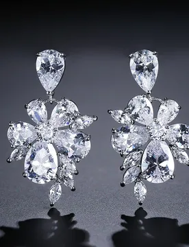 Sparkling White Cubic Zirconia Silver Color Long Big Flower Leaf Dangly Drop Earrings for Brides Wedding Jewelry Gift E205 3 sol - Aliexpress - FashionsVida
