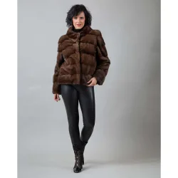 Chaqueta de pelo de mujer de visón con cuatro cremalleras