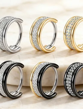 F136 Titanium Double Layered Zircon Nose Ring Septum Clicker Daith Helix - Unisex Titanium Cartilage Earring Body Jewelry - Aliexpress - FashionsVida