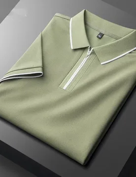 Men Slim Fit Green Short Sleeve Solid Polo Shirt Collared Zipper Front Comfortable Thin Fabric for Spring Summer Casual Style - Aliexpress - FashionsVida
